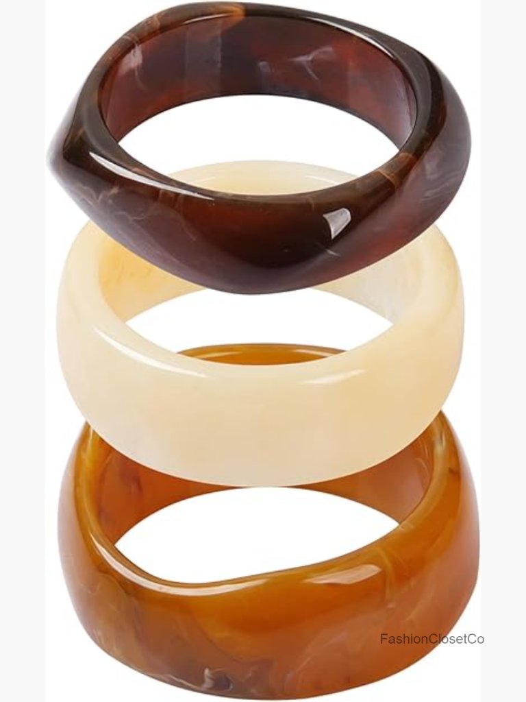 Chunky Acrylic Resin Bangle Bracelet Set - Geometric Cuff Stackable Jewelry